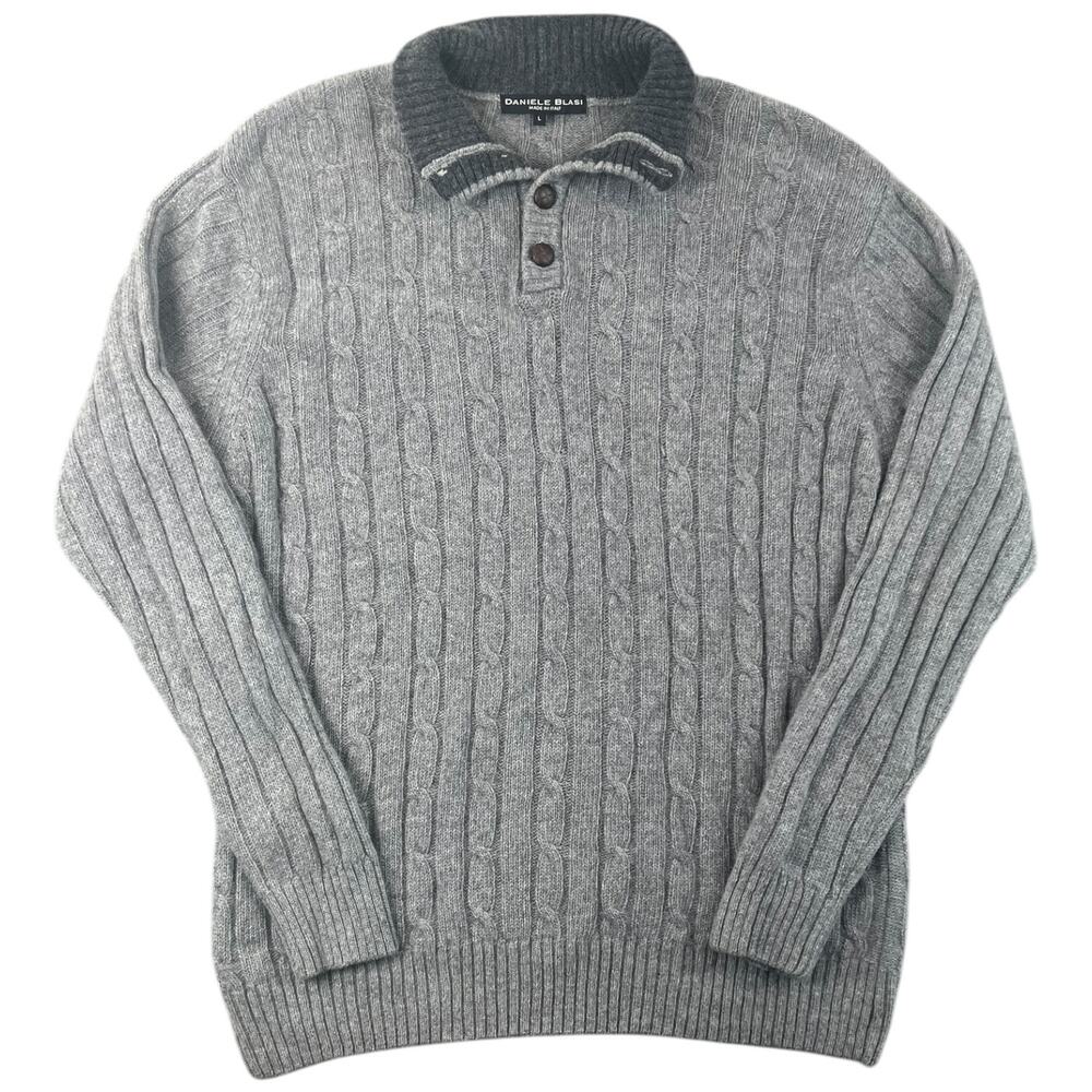 Daniele Blasi Italian Wool Cable Knit Quarter Button Sweater Gray Men’s L